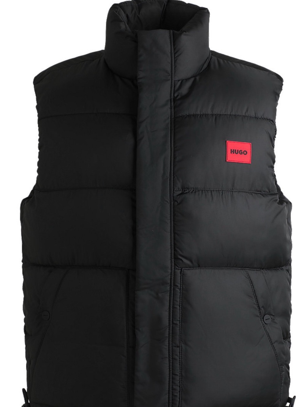 Hugo Black Puffer Vest with Red Logo - Men's Sleeveless Jacket